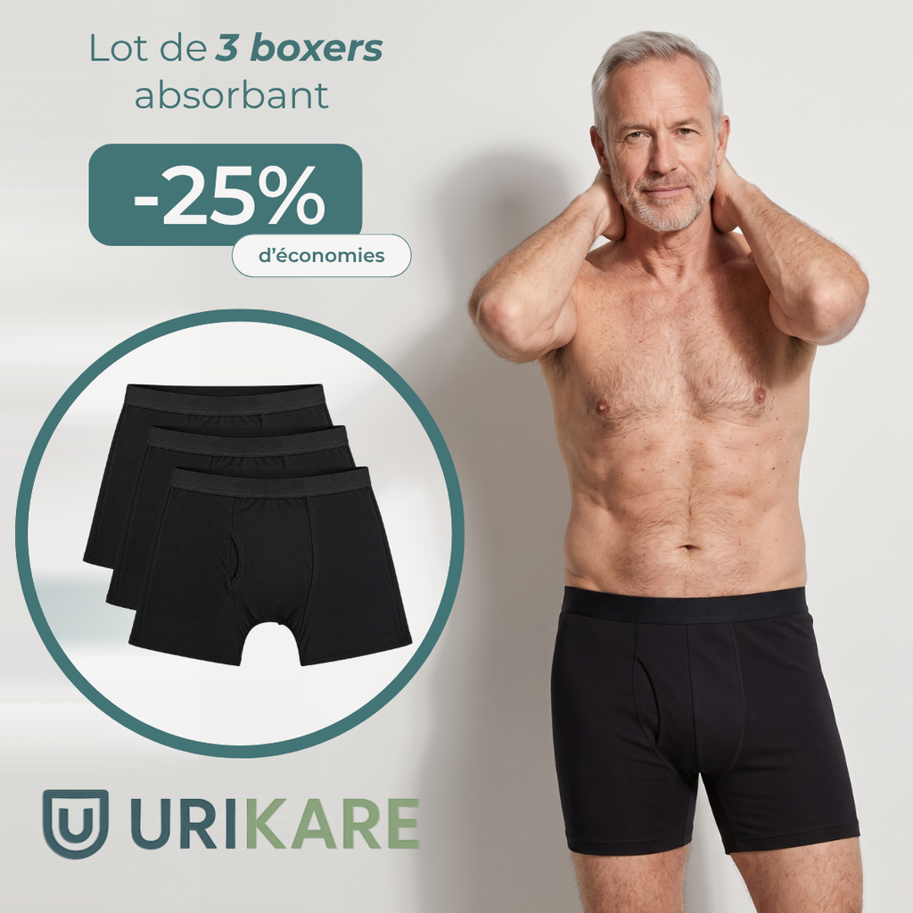 Lot de trois boxers absorbants lavables Urikare, modèle long