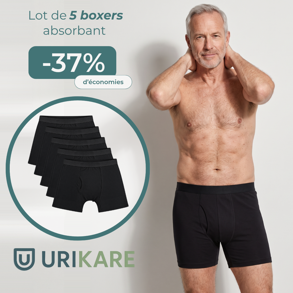 Lot de cinq boxers absorbants lavables Urikare, modèle long
