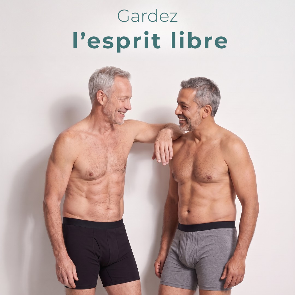 Deux hommes portant le boxer long, coloris noir et gris