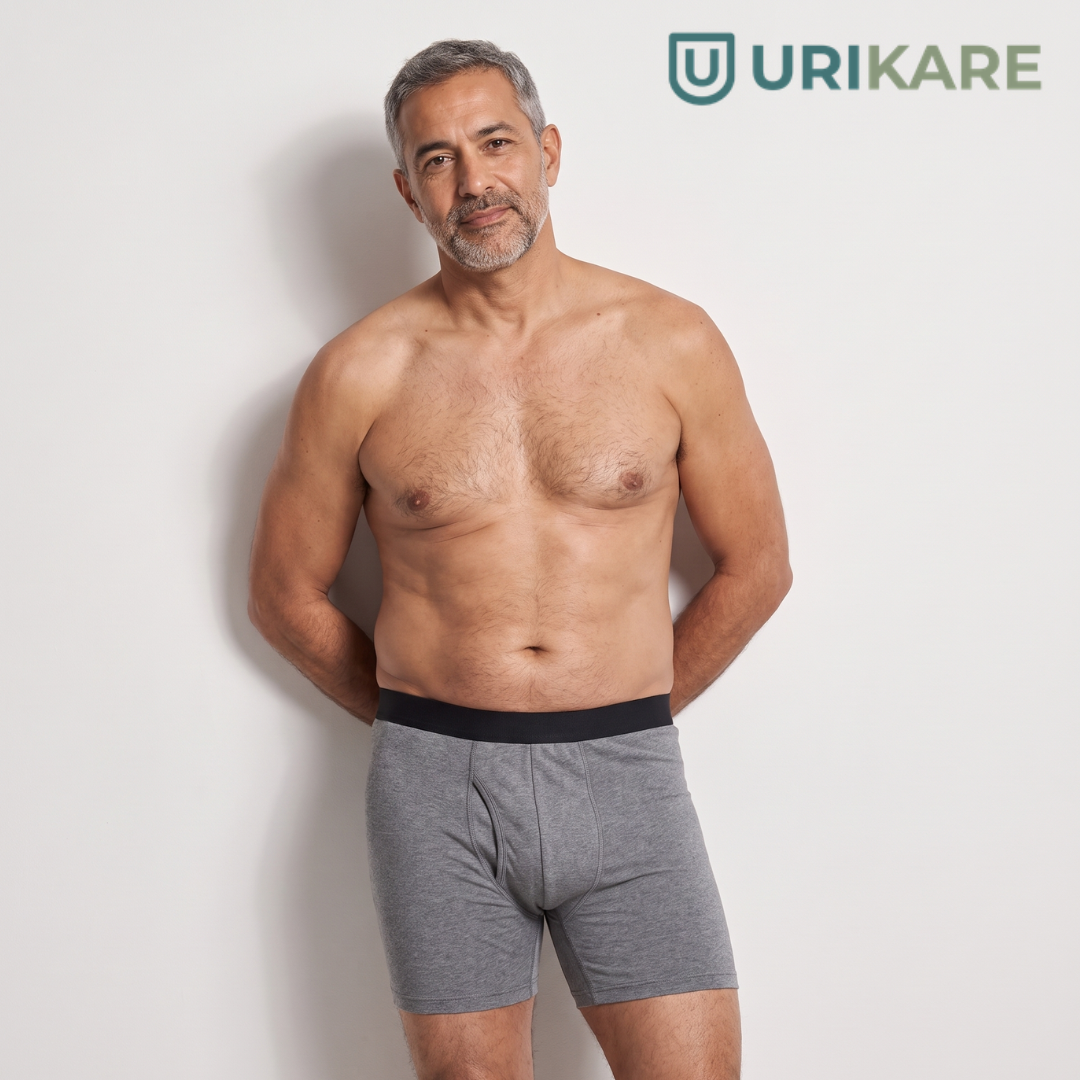 Boxer absorbant lavable Urikare long, coloris gris, de face