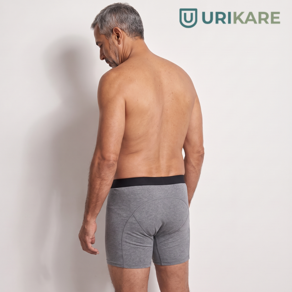 Boxer absorbant lavable Urikare long, coloris gris, de dos